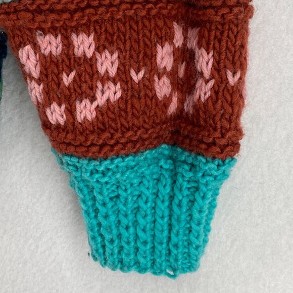 HAND KNIT Sweater Womens M Nordic Striped Jacquard Chunky Jumper Boxy Pink Blue - Picture 11 of 14